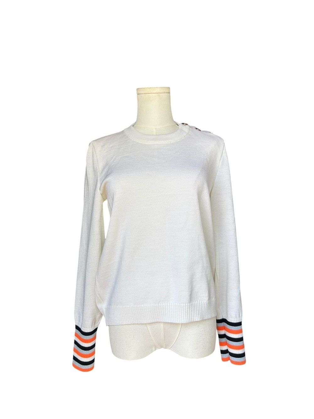 Saint James Cream/Ivory Pure Wool Sweater with Colorful Buttons Size U.S. 4